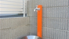 愛知県岡崎市の新築エクステリア;アクセントカラーが可愛い立水栓