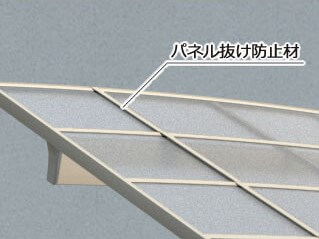 台風時のカーポート屋根飛散対策：三協アルミ／パネル抜け防止材