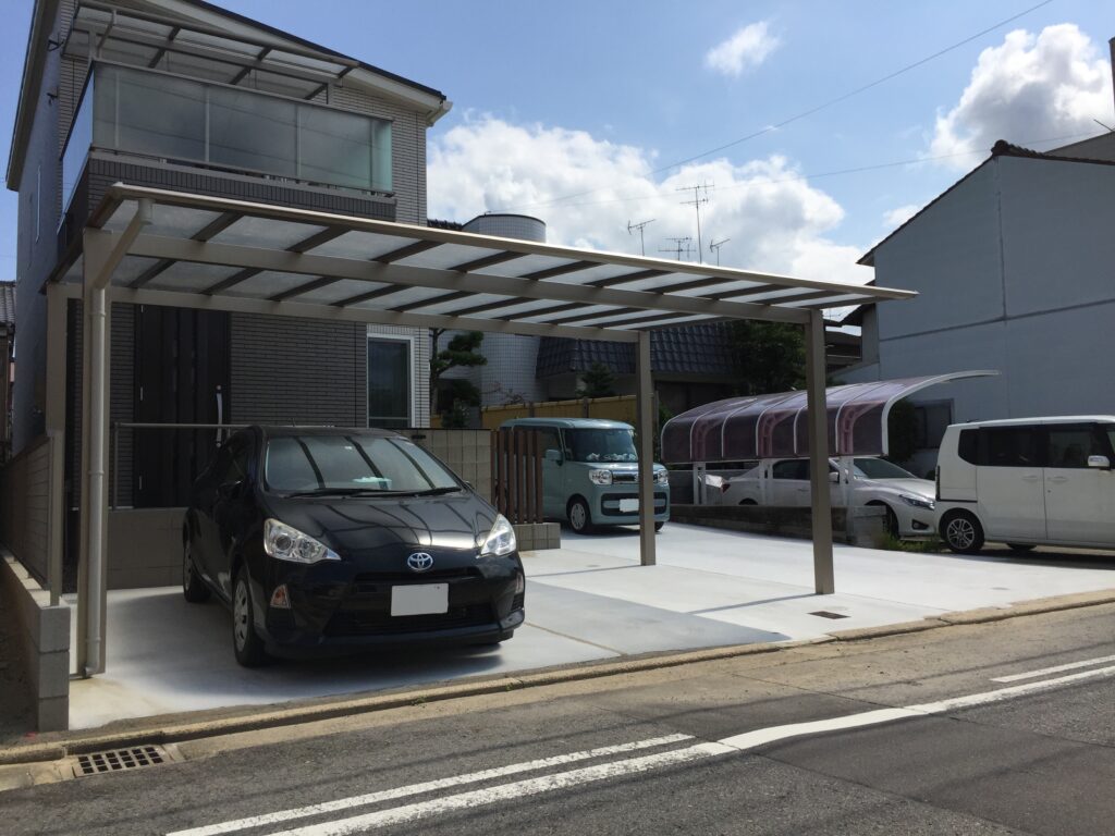 岡崎市駐車場工事 三協アルミスカイリード2台用フラットカーポート