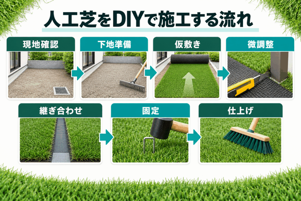 整地から固定、仕上げまでの人工芝DIY施工手順